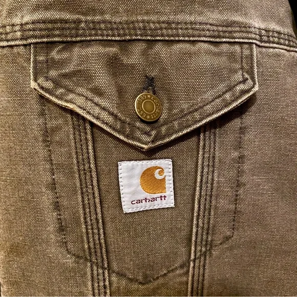 CARHARTT Men’s Faded Brown Canvas Blanket Lined Trucker Jacket; XXL; EUC.